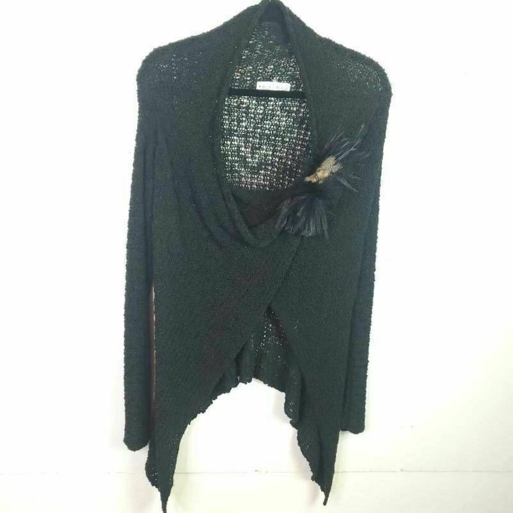 White House Black Market Womens Wrap Sweater Black Long Sleeve Drape Neck S